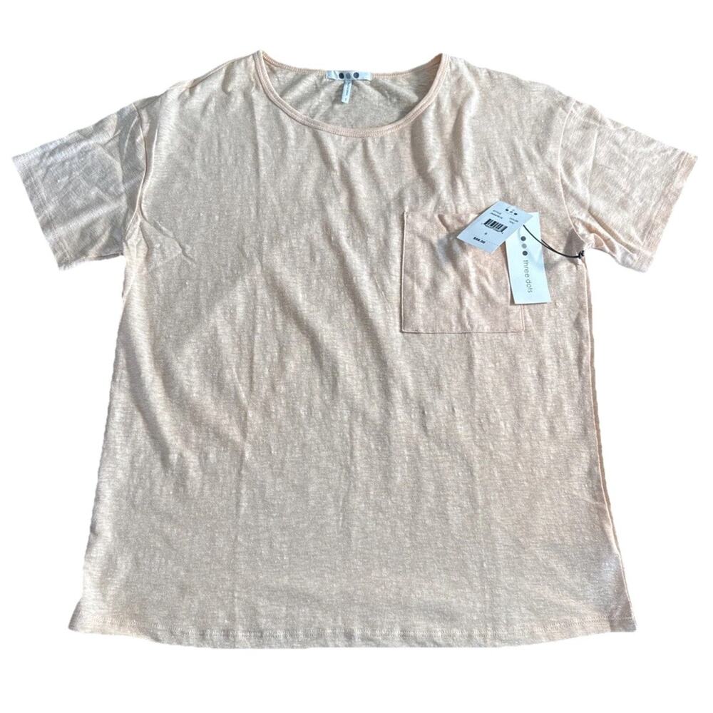 Three Dots Recycle Jersey Short Sleeve Pocket Tee Women's S Apricot Ice Pullover